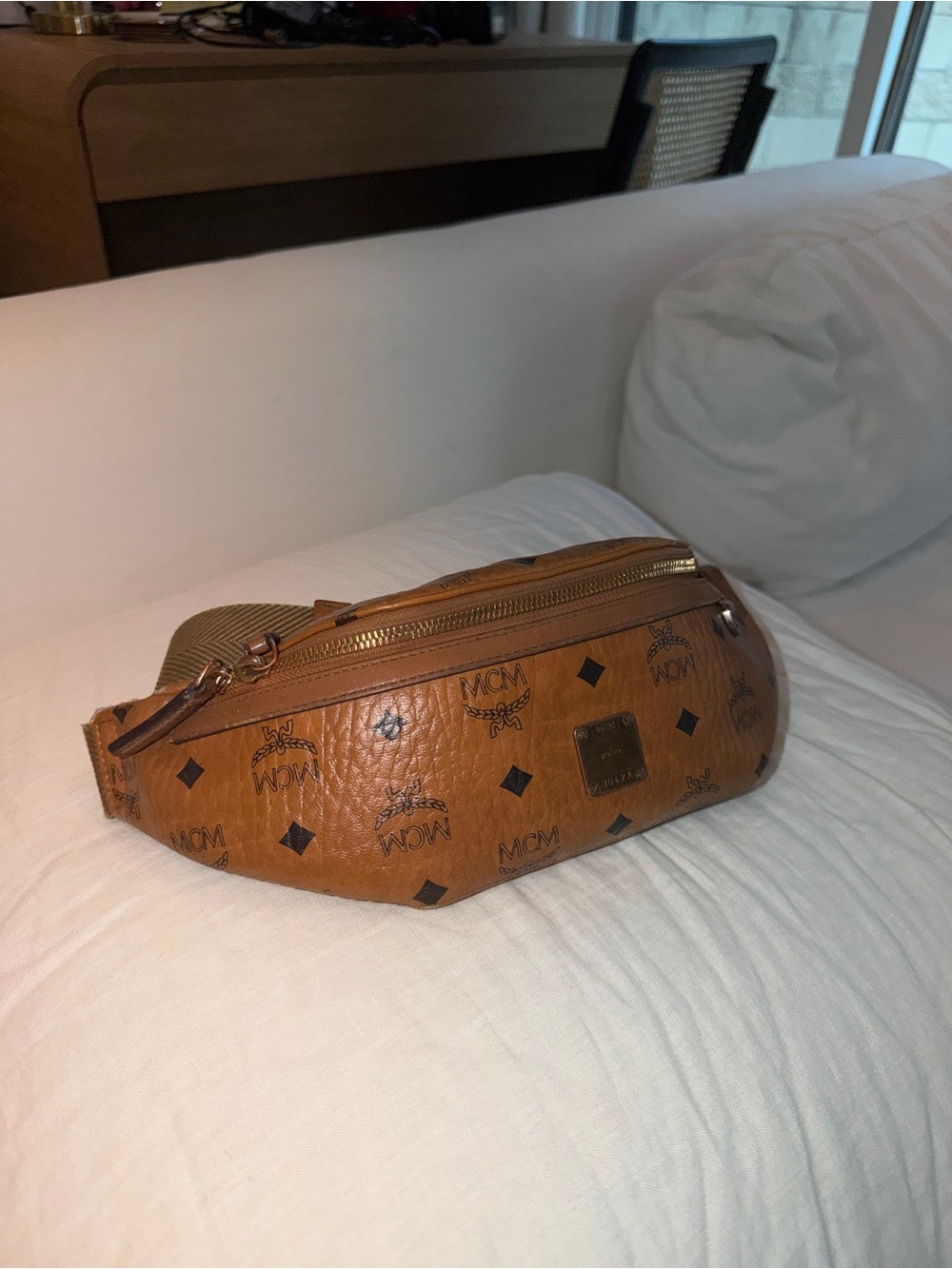 MCM Cognac Logo Visetos Bum Bag
